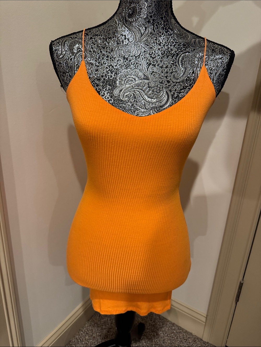 Orange Ribbed Spaghetti-Strap Tank Top - Women's